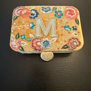 Embroidered Floral Jewelry Box - Gold and Multicolor